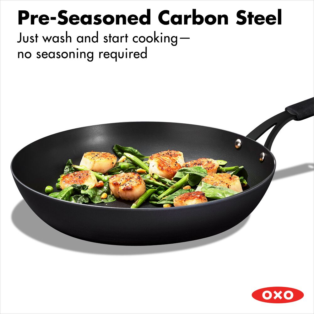 OXO Carbon Steel Obsidian Series 12-Inch Frypan with Silicone Sleeve F2