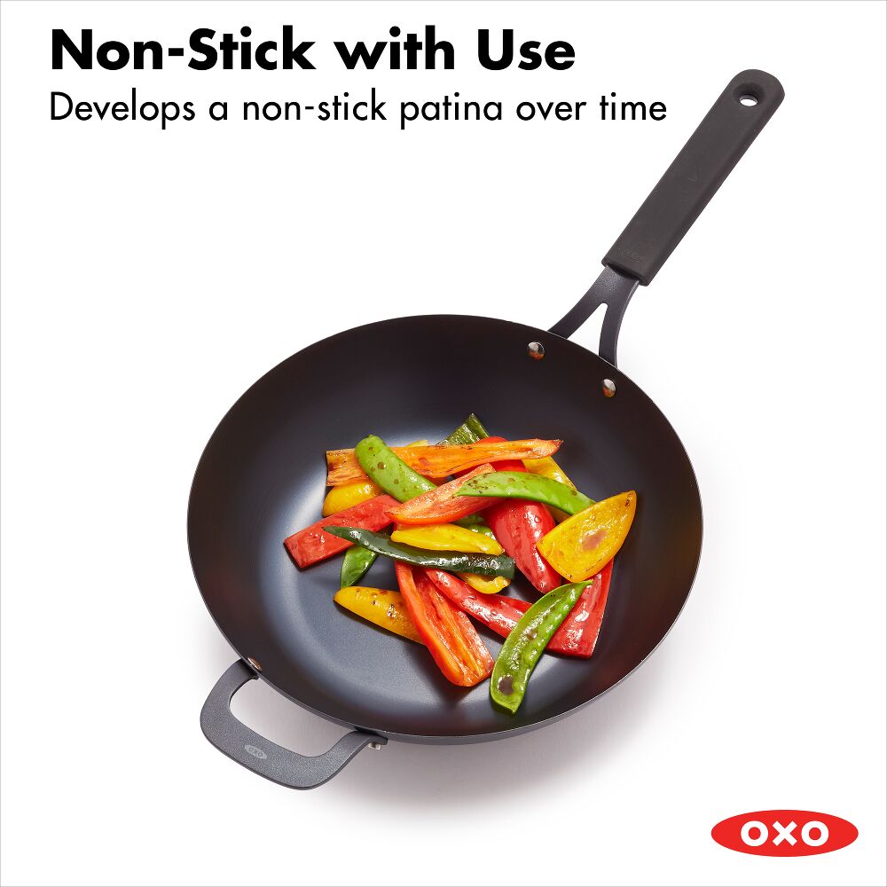 Carbon Steel Obsidian Series 12-Inch Wok with Silicone Sleeve H8