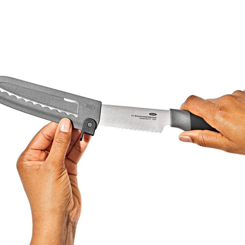 5 in Serrated Utility Knife with Locking Sheath H4