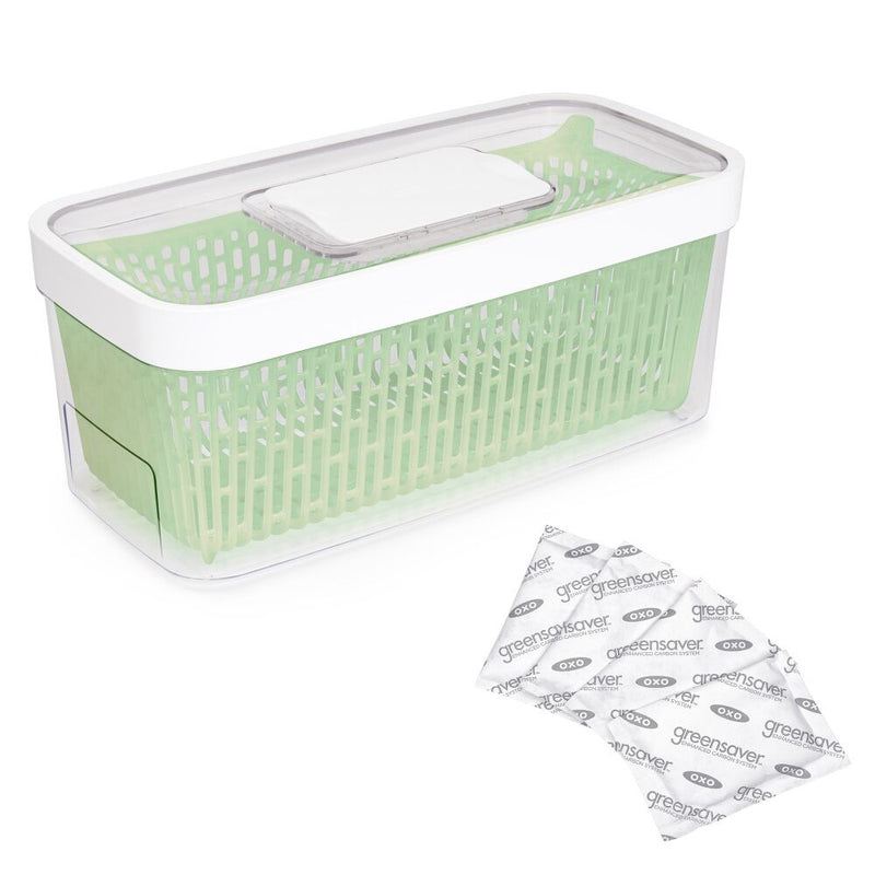 GreenSaver Produce Keeper (5.0 Qt) & OXO GreenSaver Carbon Filter Refills - 4 Pack Bundle F6