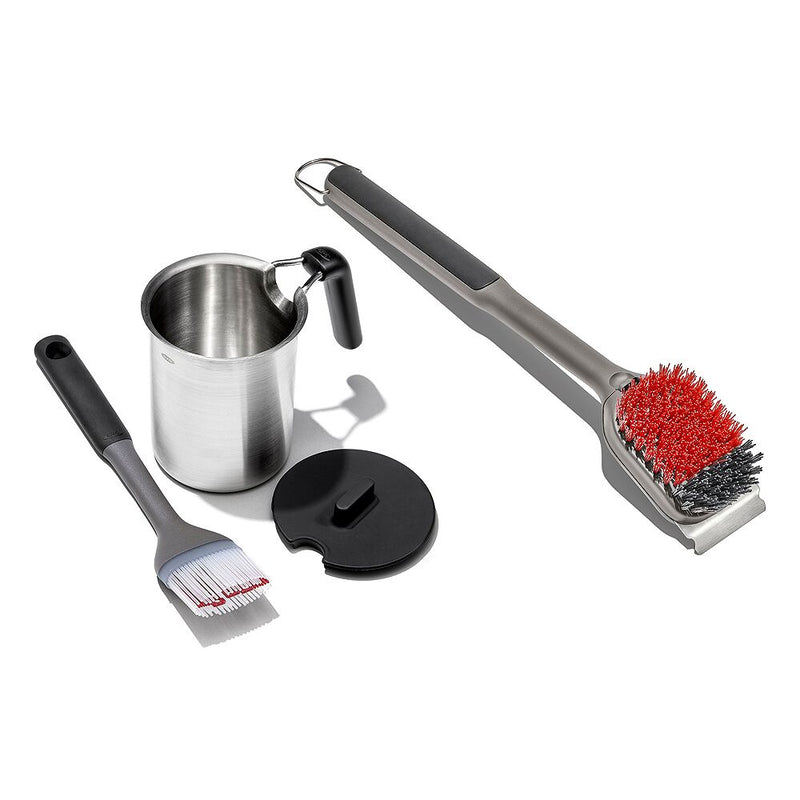 Grilling Basting Pot and Brush Set & Nylon Grill Brush for Cold Cleaning Bundle W7