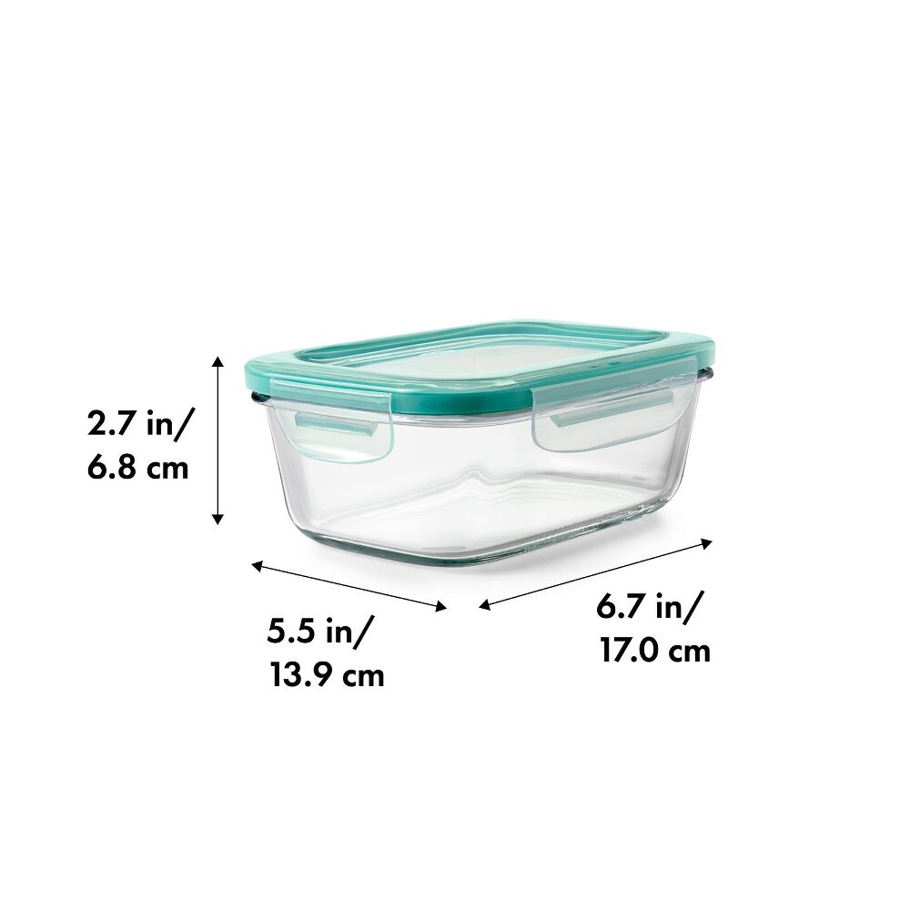 Smart Seal 3.5 Cup Glass Rectangle Container - Teal X1