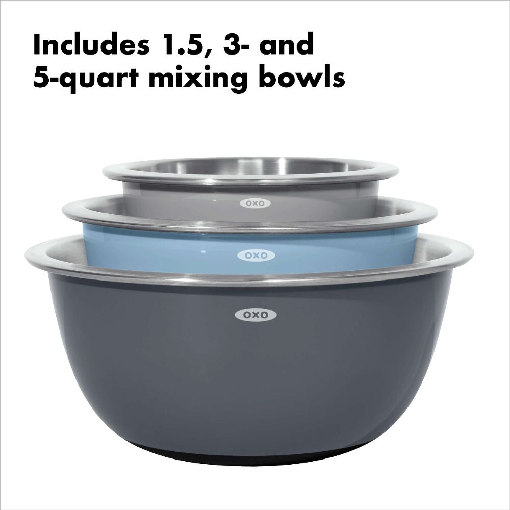 3-Piece Stainless Steel Mixing Bowl Set - Blue/Gray V2
