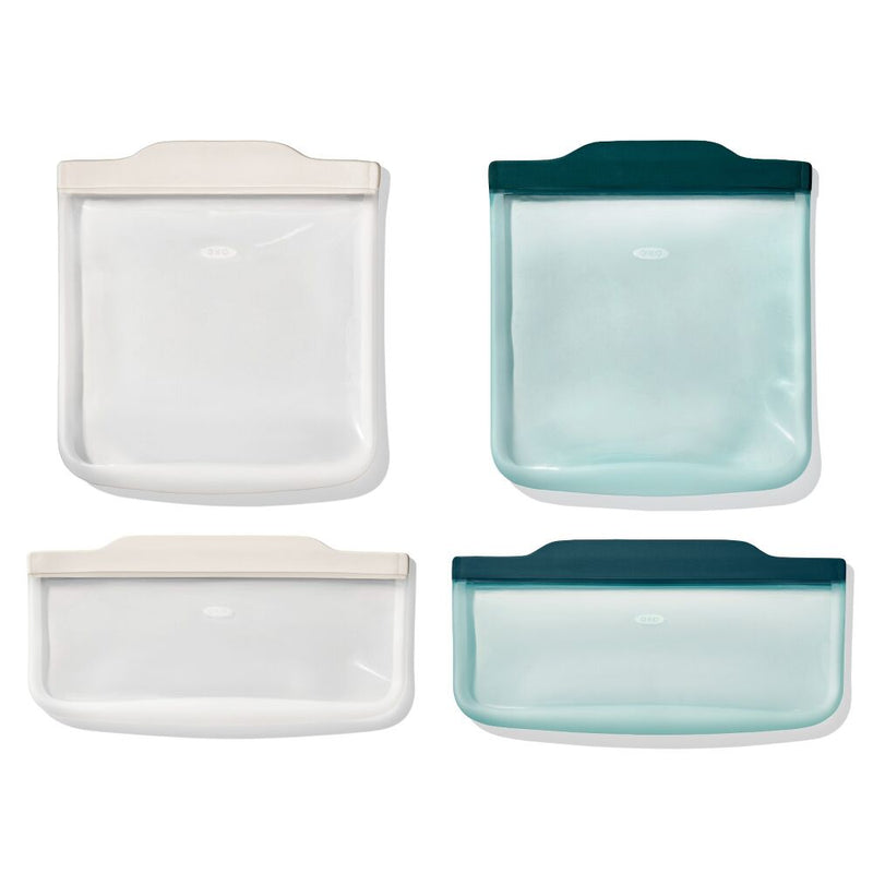 Silicone Reusable Bag -  4 Piece Lunch Set - Oat/Lagoon K4