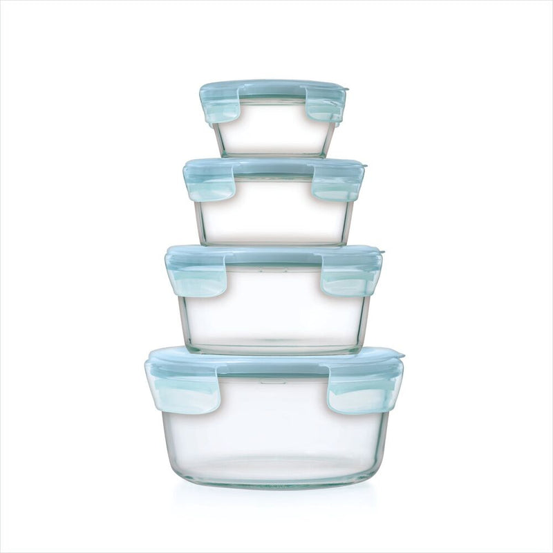 8-Piece Smart Seal Glass Round Container Set - Arctic Blue K8